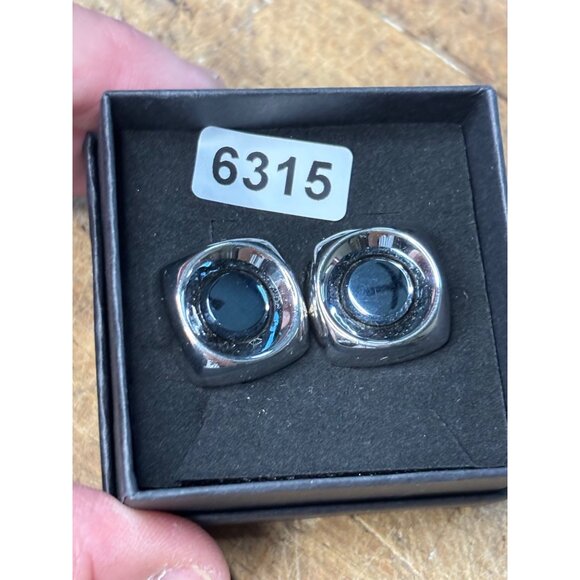 Silver & Black Round Cufflinks With Polished Finish & Swivel Backing - Picture 2 of 13